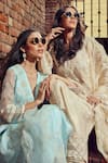 Buy_Priyanka Jain_Beige Cotton Linen Embroidery Floral Notched Neck Straight Kurta Pant Set _Online_at_Aza_Fashions