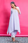 Buy_Priyanka Jain_Purple Cotton Linen Embroidery Floral V Neck Asymmetric Kurta With Pant _Online_at_Aza_Fashions