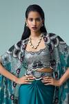Shop Nupur Kanoi Blue Crepe, Satin Sequins, Beads Open Bahar Embroidered Cape Pick Up Skirt Set at Aza Fashions Shop_Nupur Kanoi_Blue Crepe, Satin Sequins, Beads Open Bahar Embroidered Cape Pick Up Skirt Set _at_Aza_Fashions