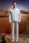 Buy_Asuka_White Banana Crepe Solid Jacket And Trouser Set _at_Aza_Fashions