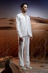 Asuka_White Banana Crepe Solid Jacket And Trouser Set _Online_at_Aza_Fashions