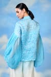 Shop_Shilpi Gupta_Blue Satin Organza Hand Block Print Floral Balloon Sleeve Shirt With Trouser _at_Aza_Fashions