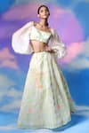 Buy_Shilpi Gupta_Ivory Organza With Bamberg Blouse Floral Block Print Lehenga _at_Aza_Fashions