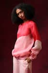 Shilpi Gupta_Pink Satin Organza Plain Round Neck Color Block Top _Online_at_Aza_Fashions