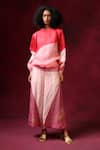 Buy_Shilpi Gupta_Pink Cotton Silk Embroidery Stripe Hand Block Print Trouser _at_Aza_Fashions