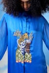 Buy_Shilpi Gupta_Blue Bamberg Satin Embroidery Animal Patchwork Collar Shirt And Trouser Set 