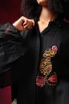 Buy_Shilpi Gupta_Black Bamberg Satin Embroidery Cheetah Patchwork Shirt And Shibori Trouser Set _Online_at_Aza_Fashions