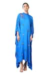 Shilpi Gupta_Blue Modal Satin Embroidery Zari Round High Dragonfly Scattered Kaftan Dress _Online_at_Aza_Fashions