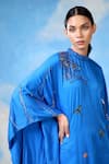 Buy_Shilpi Gupta_Blue Modal Satin Embroidery Zari Round High Dragonfly Scattered Kaftan Dress _Online_at_Aza_Fashions