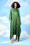 Buy_Shilpi Gupta_Green Modal Satin Embroidery Zari Round High Neck Crystal Kaftan Dress _at_Aza_Fashions