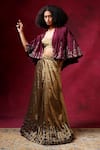 Buy_Shilpi Gupta_Gold Cape Organza Embroidery Patchwork Cape Open Border Lehenga Set With _at_Aza_Fashions