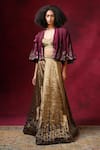 Shop_Shilpi Gupta_Gold Cape Organza Embroidery Patchwork Cape Open Border Lehenga Set With _at_Aza_Fashions