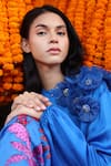 Buy_Shilpi Gupta_Blue Bamberg Satin Embroidery Flower Applique Round Shirt _Online_at_Aza_Fashions