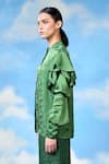 Shilpi Gupta_Green Satin Jacquard Woven Abstract Mandarin Collar Shirt _Online_at_Aza_Fashions