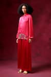 Buy_Shilpi Gupta_Pink Bamberg Satin Embroidery Cutdana Collar Border Shirt _Online_at_Aza_Fashions