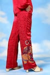 Shilpi Gupta_Red Viscose Jacquard Woven Geometric Pant _Online_at_Aza_Fashions