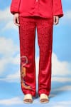 Shop_Shilpi Gupta_Red Viscose Jacquard Woven Geometric Pant _Online_at_Aza_Fashions