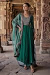 Buy_Kritika Dawar_Green Silk Embroidery Thread Round Neck Zaha And Mirror Anarkali Set _at_Aza_Fashions