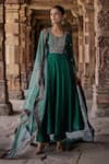 Kritika Dawar_Green Silk Embroidery Thread Round Neck Zaha And Mirror Anarkali Set _Online_at_Aza_Fashions