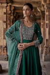 Buy_Kritika Dawar_Green Silk Embroidery Thread Round Neck Zaha And Mirror Anarkali Set _Online_at_Aza_Fashions