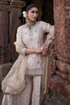 Buy_Kritika Dawar_Ivory Chanderi Embroidery Dori Split V Neck Shrina Wildflora Kurti Sharara Set _Online_at_Aza_Fashions