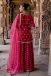 Shop_Kritika Dawar_Pink Chanderi Embroidery Dori Split V Neck Shrina Phool Kurti Sharara Set _at_Aza_Fashions