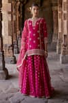 Kritika Dawar_Pink Chanderi Embroidery Dori Split V Neck Shrina Phool Kurti Sharara Set _Online_at_Aza_Fashions