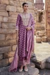 Buy_Kritika Dawar_Purple Banarasi Chanderi Embroidery Gota Split V Neck Nehmat Gul Kurta Set _at_Aza_Fashions