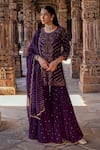 Buy_Kritika Dawar_Purple Silk Embroidery Gota Round Neck Naqsh Ambrosia Kurti Gharara Set _at_Aza_Fashions