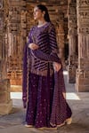 Buy_Kritika Dawar_Purple Silk Embroidery Gota Round Neck Naqsh Ambrosia Kurti Gharara Set _Online_at_Aza_Fashions