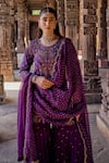 Shop_Kritika Dawar_Purple Silk Embroidery Gota Round Neck Naqsh Ambrosia Kurti Gharara Set _Online_at_Aza_Fashions