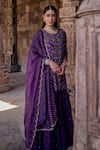 Kritika Dawar_Purple Silk Embroidery Gota Round Neck Naqsh Ambrosia Kurti Gharara Set _at_Aza_Fashions