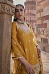 Buy_Kritika Dawar_Yellow Silk Embroidery Dabka V Neck Ambar Gulshan Kurti Gharara Set _Online_at_Aza_Fashions