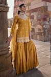 Shop_Kritika Dawar_Yellow Silk Embroidery Dabka V Neck Ambar Gulshan Kurti Gharara Set _Online_at_Aza_Fashions