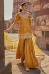 Kritika Dawar_Yellow Silk Embroidery Dabka V Neck Ambar Gulshan Kurti Gharara Set _at_Aza_Fashions