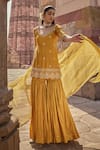 Buy_Kritika Dawar_Yellow Silk Embroidery Dabka V Neck Ambar Gulshan Kurti Gharara Set 