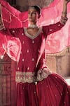 Kritika Dawar_Pink Silk Embroidery Dabka V Neck Ambar Bahar Kurti Gharara Set _Online_at_Aza_Fashions