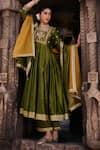 Buy_Kritika Dawar_Green Silk Chanderi Embroidery Dori Round Neck Zoha Phool Bahar Anarkali Set _at_Aza_Fashions