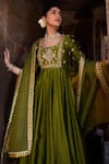 Kritika Dawar_Green Silk Chanderi Embroidery Dori Round Neck Zoha Phool Bahar Anarkali Set _Online_at_Aza_Fashions