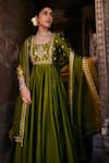 Buy_Kritika Dawar_Green Silk Chanderi Embroidery Dori Round Neck Zoha Phool Bahar Anarkali Set _Online_at_Aza_Fashions