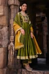 Buy_Kritika Dawar_Green Silk Chanderi Embroidery Dori Round Neck Zoha Phool Bahar Anarkali Set 