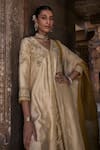 Kritika Dawar_Ivory Silk Embroidery Dabka V Neck Samah Gullista Front Open Kurta Set _at_Aza_Fashions