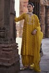 Buy_Kritika Dawar_Yellow Banarasi Chanderi Embroidery Phoolista Aarna Dabka Woven Kurta Set _at_Aza_Fashions