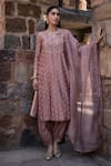 Buy_Kritika Dawar_Pink Banarasi Chanderi Embroidery Gulbahar Notched Aarna Dabka Woven Kurta Set _at_Aza_Fashions