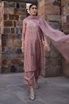 Kritika Dawar_Pink Banarasi Chanderi Embroidery Gulbahar Notched Aarna Dabka Woven Kurta Set _Online_at_Aza_Fashions