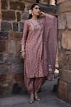 Shop_Kritika Dawar_Pink Banarasi Chanderi Embroidery Gulbahar Notched Aarna Dabka Woven Kurta Set _Online_at_Aza_Fashions