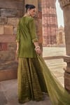 Shop_Kritika Dawar_Green Chanderi Embroidery Dabka Notched Erum Glory Bloom Kurti Gharara Set _at_Aza_Fashions