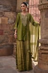 Buy_Kritika Dawar_Green Chanderi Embroidery Dabka Notched Erum Glory Bloom Kurti Gharara Set _Online_at_Aza_Fashions