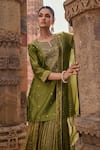 Kritika Dawar_Green Chanderi Embroidery Dabka Notched Erum Glory Bloom Kurti Gharara Set _at_Aza_Fashions