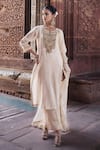 Buy_Kritika Dawar_Ivory Chanderi Embroidery Dabka Notched Round Erum Ivy Bloom Kurta Set _at_Aza_Fashions